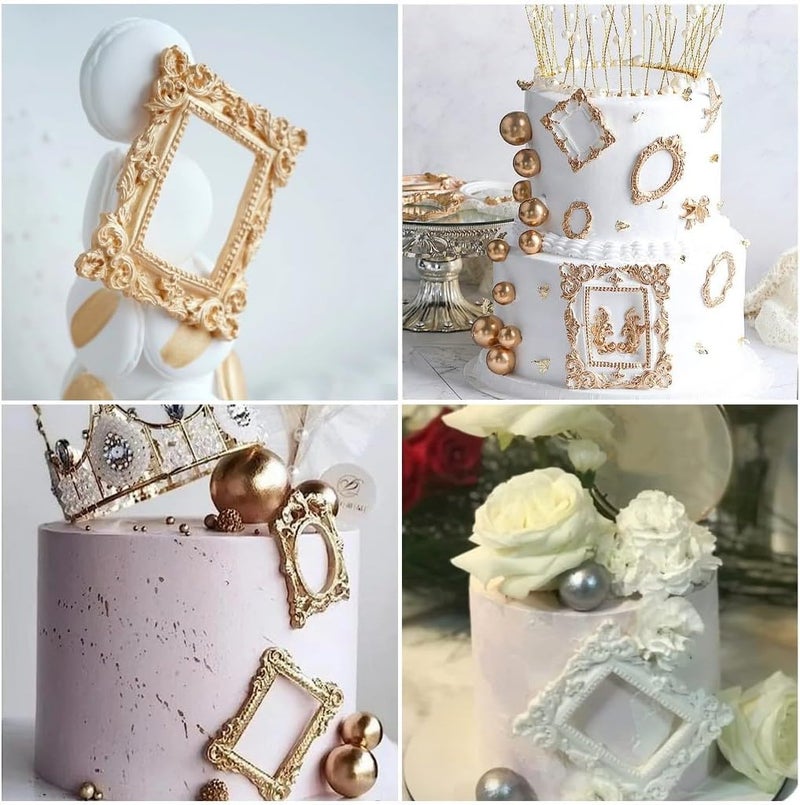 SUNKOOL 4 Pcs Photo Frame Silicone Molds, Baroque Style Air Dry Clay Molds, Mini Frame Molds Silicone for Cupcake Topper Cake Decoration Chocolate Candy Polymer Clay Gum - Image 5